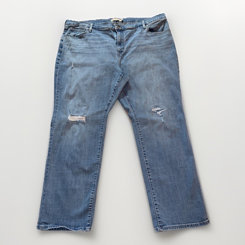 Levis 724 High Rise Straight Jeans‎ Womens Size 24W Medium Wash Distressed
